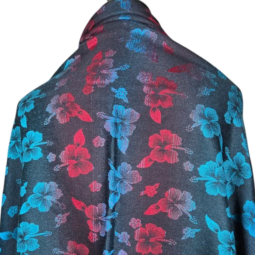 Floral Scarf Wrap Black Blue Red Hibiscus 27" x 70" Soft Pashmina‎ Type - Picture 6 of 8